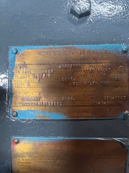 100 HP 650/1950 RPM Cutler Hammer, Frame CD508AT, 500 VA, 300 VF - Image 3
