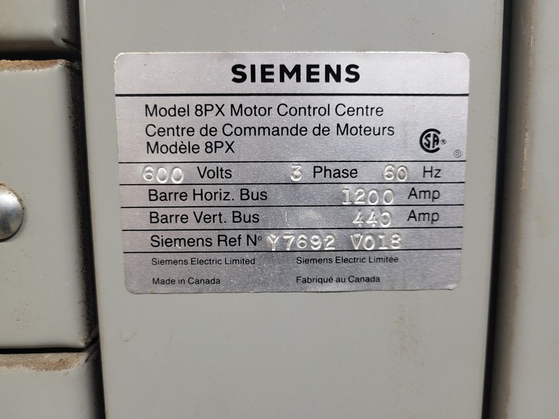Siemens, 8PX, 600 Volts, 3-Phase Double-Sided Motor Control Center (MCC) - Image 2