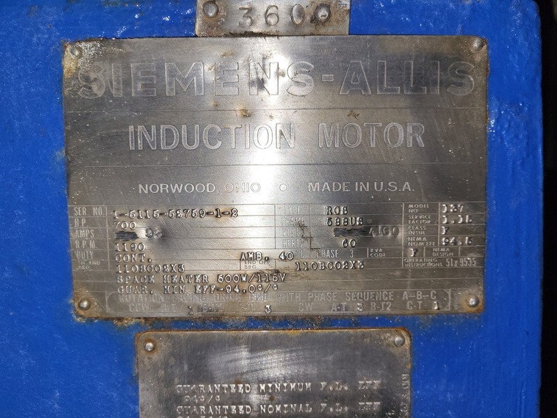 700 HP 1190 RPM Siemens, Frame 588US, induction motor, 4160 Volts, w/HR80 Bi-Lobe positive displacement blower - Image 2