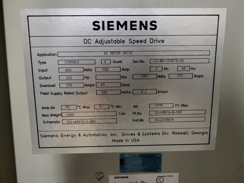 150 HP Siemens, dc adjustable speed drive (vfd - Image 2