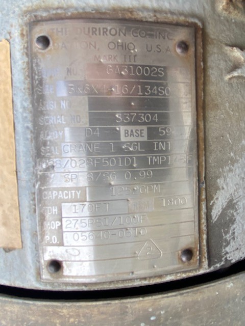 1252 GPM, Durco #Mark-III, 316 Stainless Steel, size: 6 x 4- 16/134s0, mwp: 275 @ 100&deg;F, 100 HP Siemens - Image 2