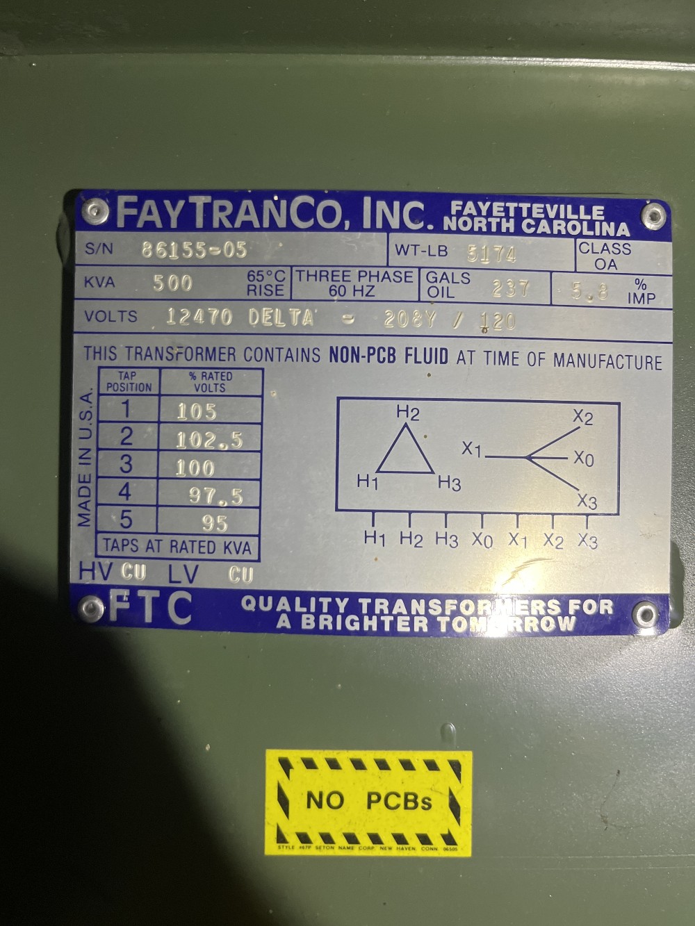 500 KVA 12470 Delta Primary, 208Y/120 Secondary, 3 phase, Padmount Transformer - Image 1