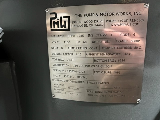 1250 HP 1785 RPM U.S. Motors, Frame 6808P, weather protected enclosure type 1, 1.15 service factor, 2300/4160 - Image 2