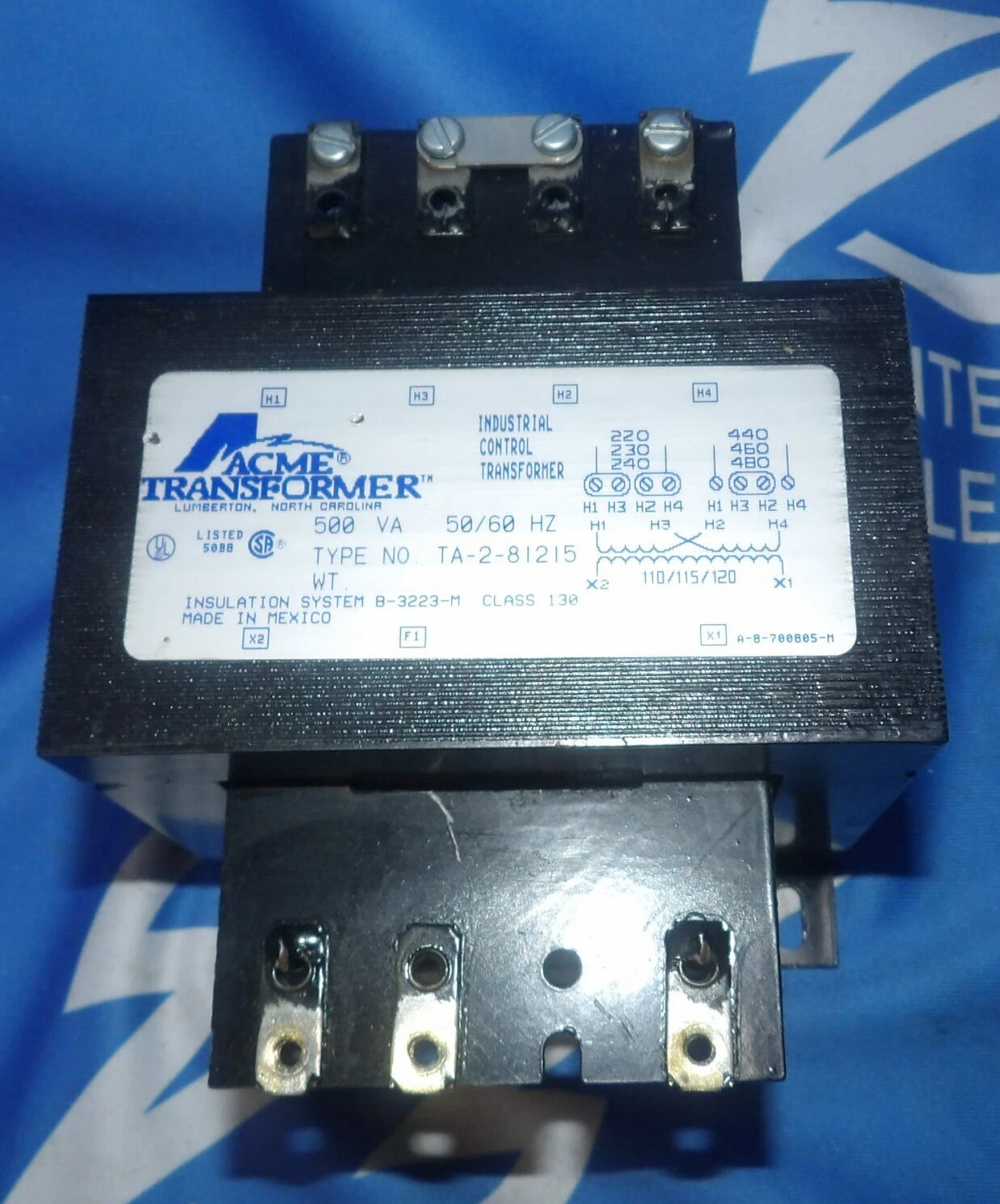 Acme TA-2-81215, 500 VA 50/60 HZ Class 130 control transformer, 1 year warranty - Image 1