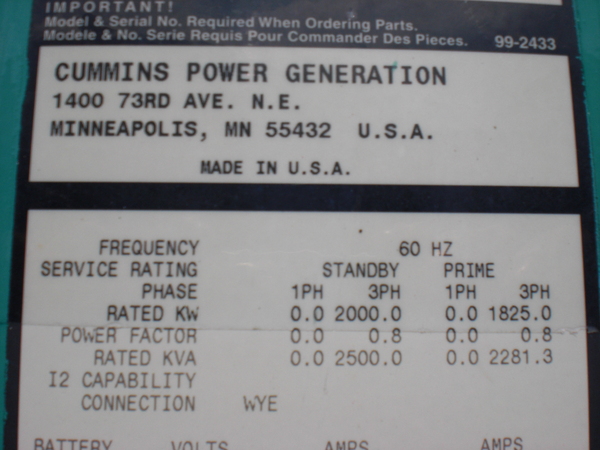 2000 KW Cummins #2000DQKC-2200 QSK60 engine, 277/480 Volts, 2001 - Image 3