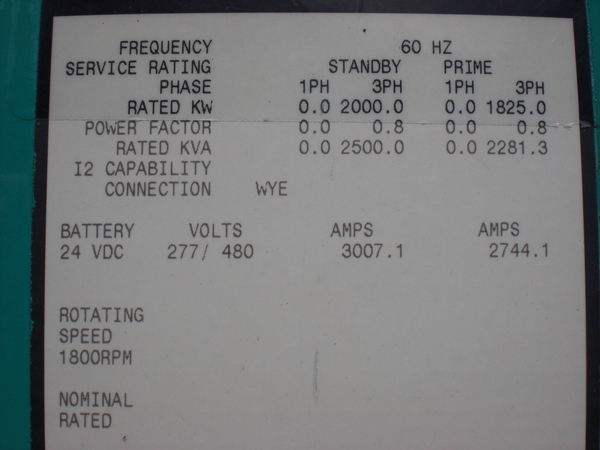 2000 KW Cummins #2000DQKC-2200 QSK60 engine, 277/480 Volts, 2001 - Image 5