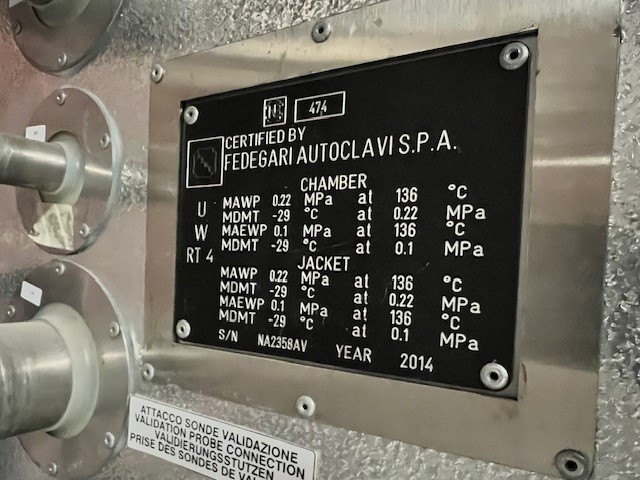51" x 59" x 99" Fedegari #FOF8/9, Autoclave, 4875L, 32 PSI, 2014 - Image 7