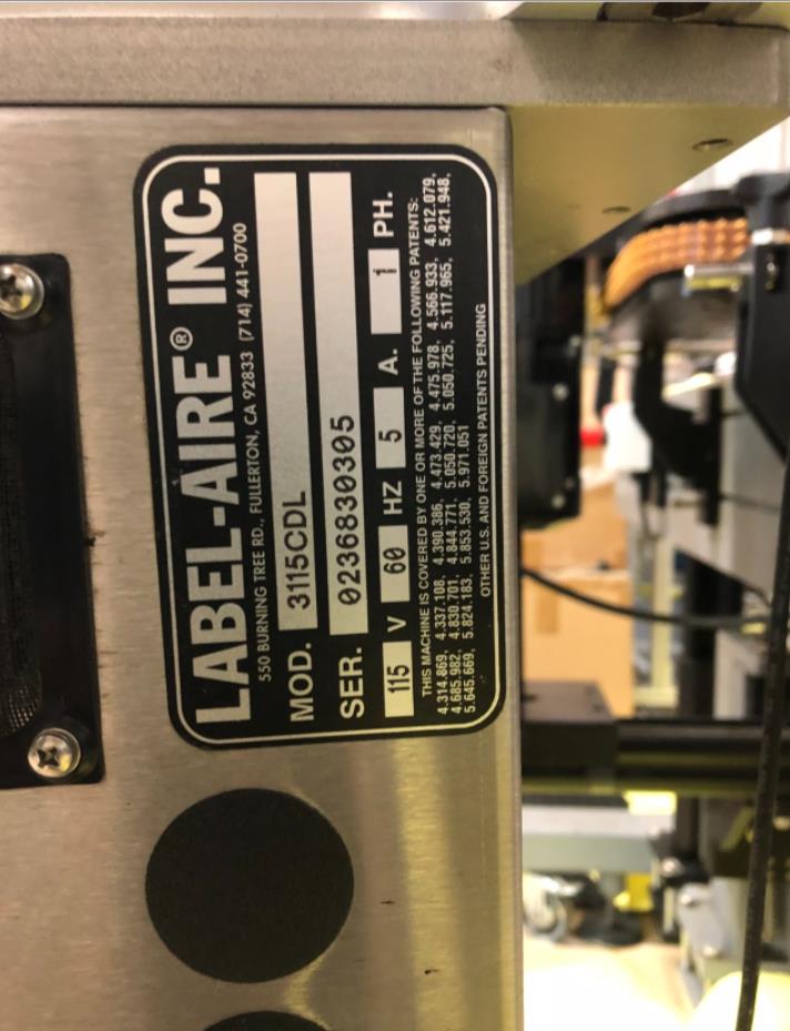 Label-Aire #3115CDL, Pressure Sensitive Labeler, 32 oz. Capacity - Image 6