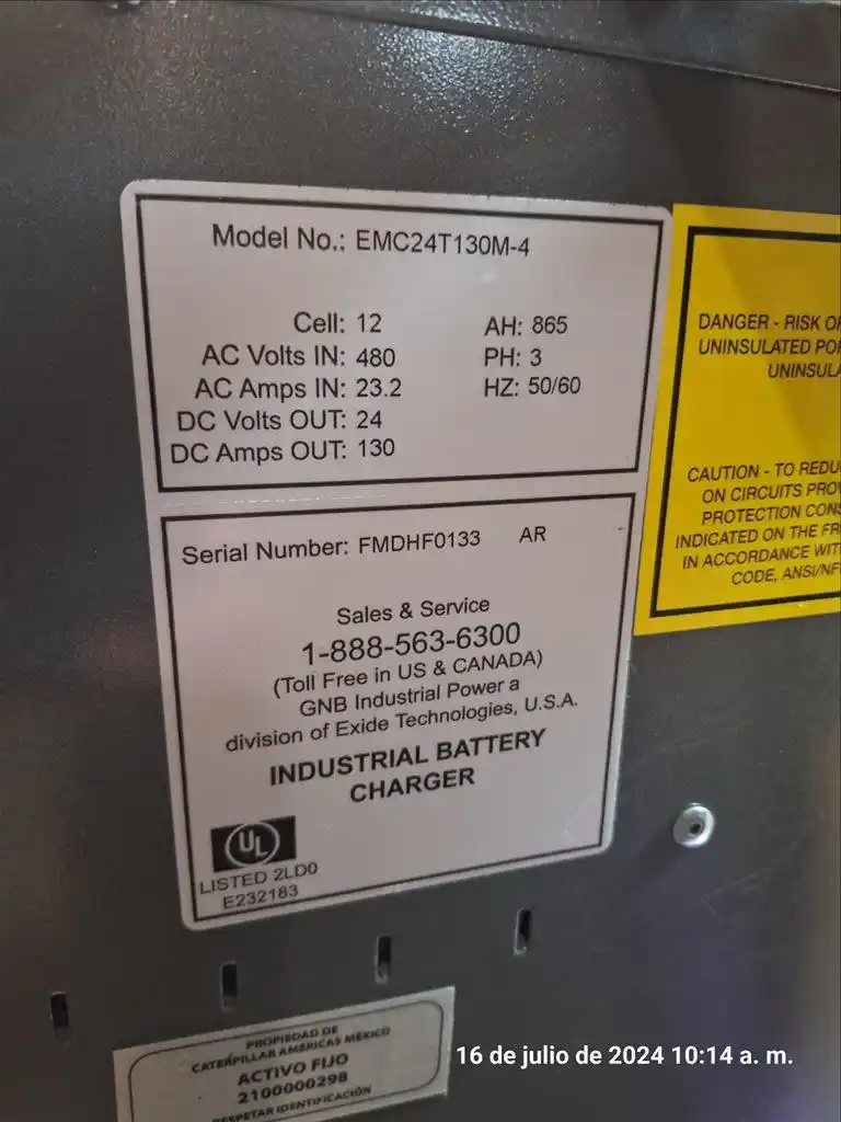 GNB #EMC24T130-4, high frequency multi-circuit charger, 24 VDC, 130 DC amps, 2014, S46575 - Image 2