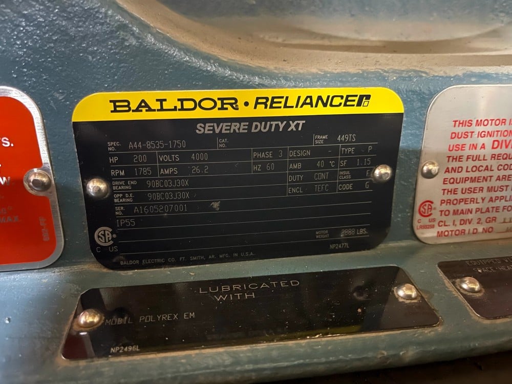 200 HP 1750 RPM Reliance, Frame 449TS, A1605207001 - Image 1
