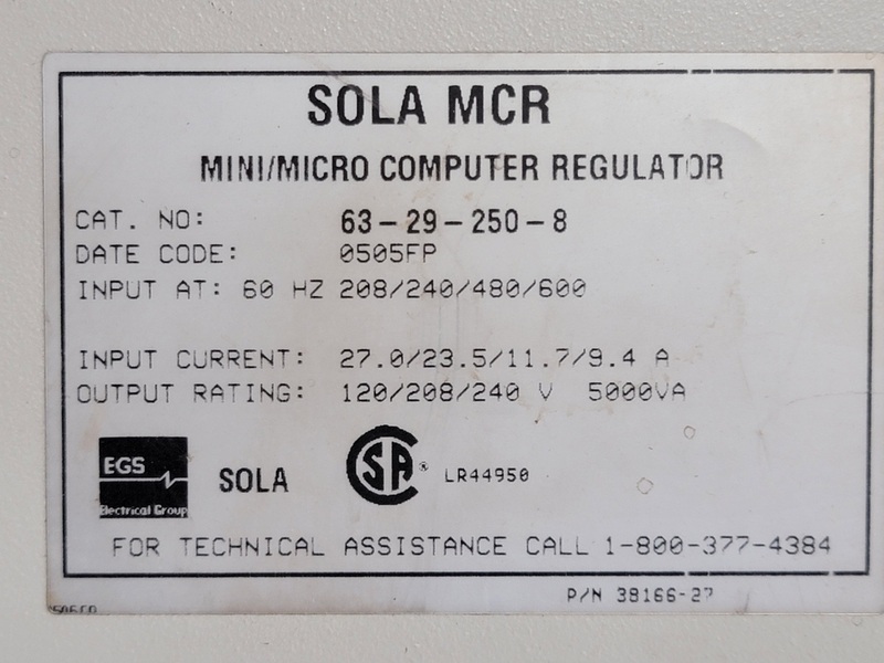 5 KVA 600 Pri. 120/240 Sec., Sola #63-29-250-8, 3-Phase, Constant Voltage Transformer, MCR Series - Image 2