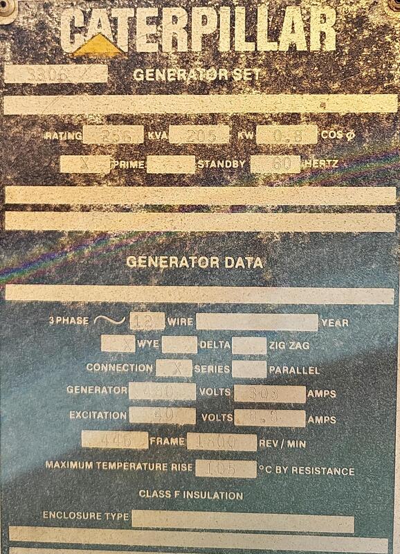 230 KW Caterpillar #3306, Diesel Generator, 480 Volts, 3 phase, - Image 7