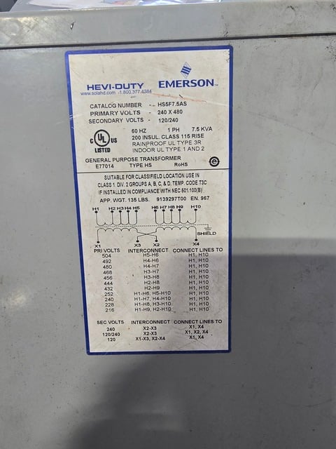 7.5 KVA 240/480 Primary, 120/240 Secondary, Sola-HD #HS5F7.5AS, Single Phase Transformer - Image 2