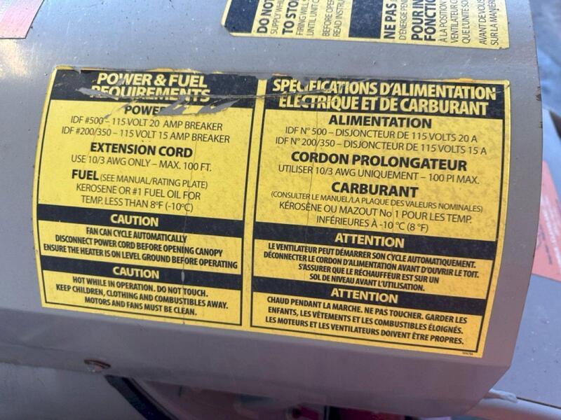 Frost Bite #IDF-300/500, Portable Heater, Kerosene or #1 Fuel Oil for temp. Less than 8° F (-10°C) - Image 6