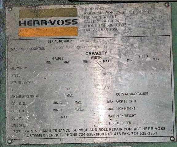 60" x 7" Herr Voss/Cincinnati, Slitting Line, 60" width Capacity, 72" O.D., 1600 FPM, Exit Coil Car - Image 5