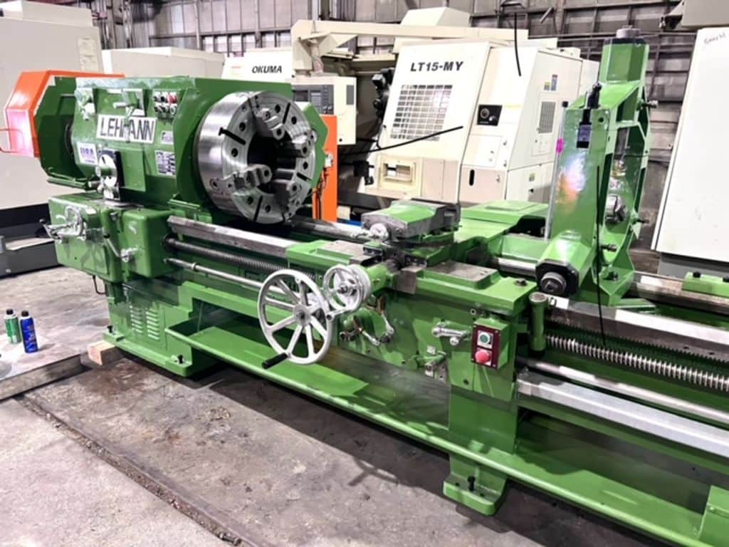 27.5" x 120" Lehmann #2516, hollow spindle lathe, dual 4-jaw chucks, taper attachment, coolant pump - Image 9
