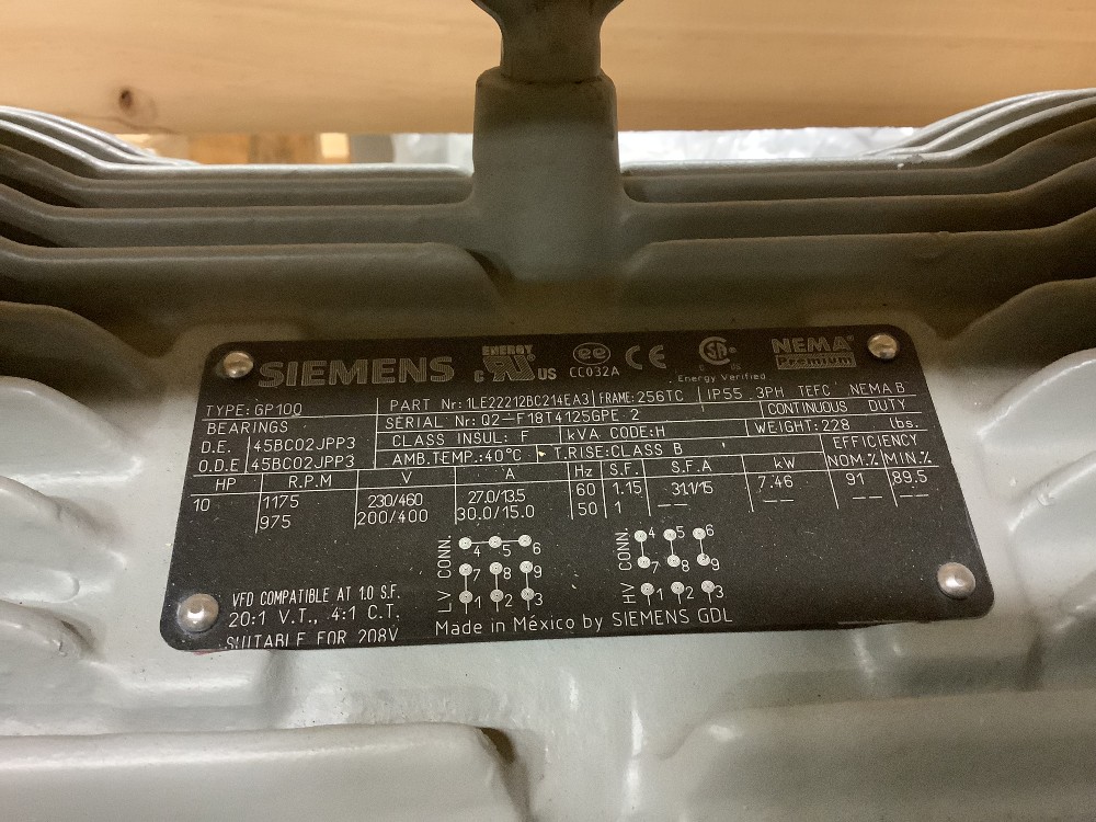 10 HP 1175 RPM Siemens, Frame 256TC, ball bearing, 230/460 Volts, new - Image 4