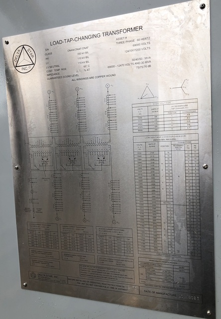 30000/40000/50000 kVA, 69000 Delta Primary, 12470 Wye Secondary, Delta Star, LTC Substation - Image 1
