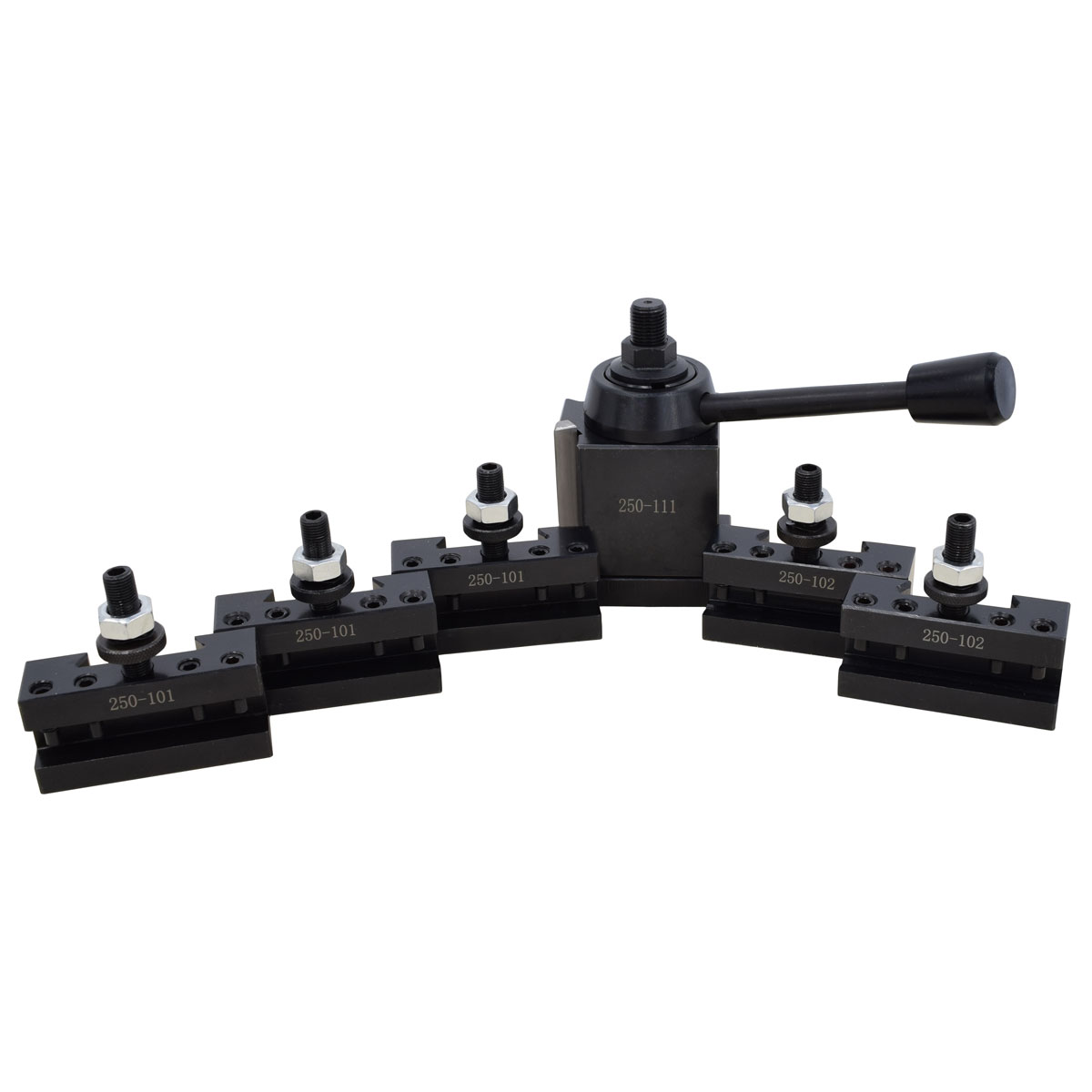 Wedge, Quick Change Tool Post Set, AXA Size w/ (3) 250-201 Straight Holder & (2) 250-102 Straight w/V Groove - Image 1