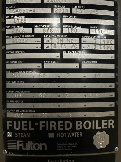 50 HP Fulton #FB-050-A, 150 PSI steam boiler, 2014 - Image 4