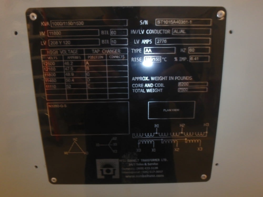 1000/1530 KVA 12000 Delta Primary, 208Y/120 Secondary, Cutler-Hammer, Dry, New RTS - Image 1