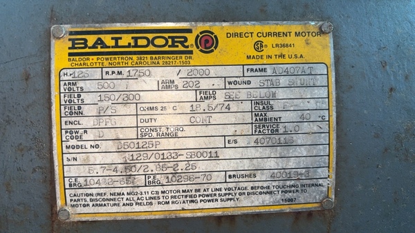 125 HP 1750/2000 RPM Baldor, Frame AD407AT, DPFG, 1.0 service factor, 500 VA, 150/300 VF - Image 2