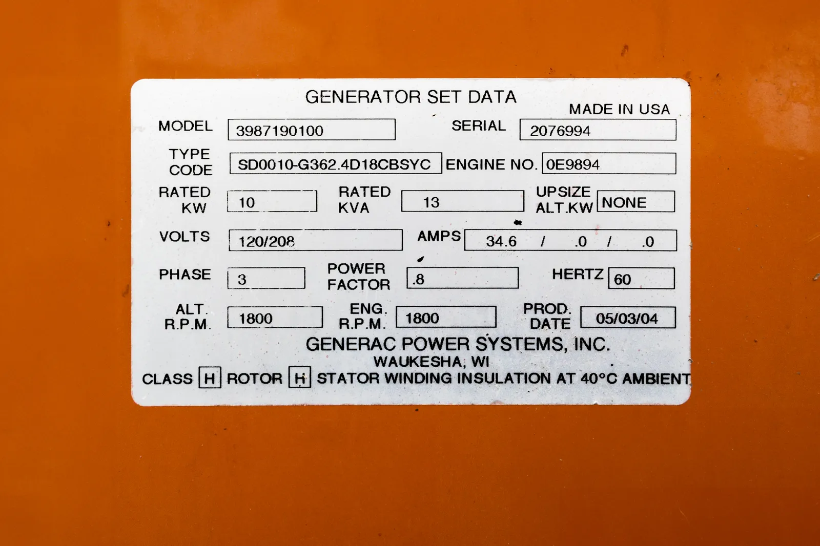 10 KW Generac #SD0020, generator, 285 hours, 2004, #091429 - Image 6