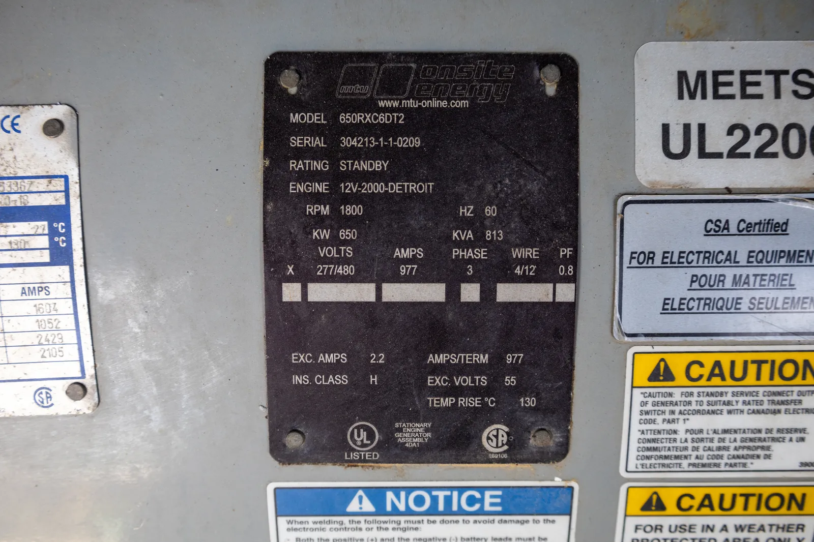 650 KW MTU #650RXC6DT2, generator, weatherproof enclosure, 277/480 Volts, 922 hours, 2008, #091419 - Image 6