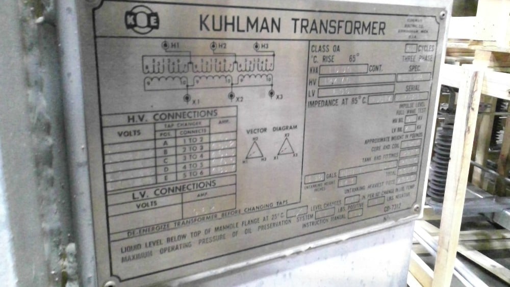 1000 KVA 12470 Delta Primary, 600 Delta Secondary, Kuhlman - Image 1