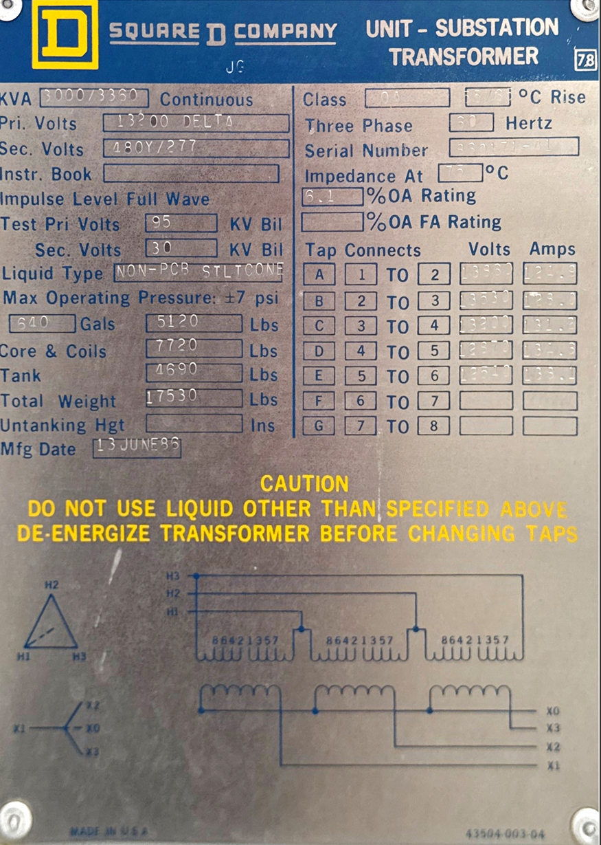 3000 KVA 13200 Delta Primary, 480Y/277 Secondary, Square D - Image 1