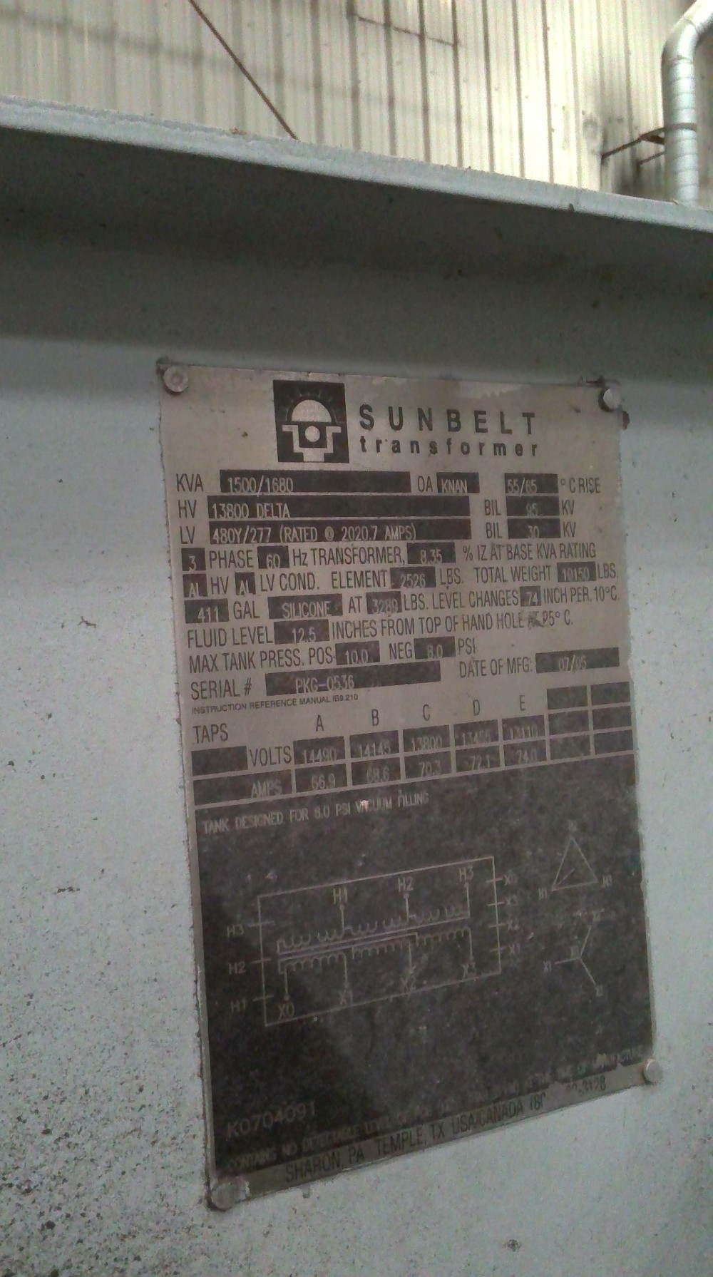 1500/1680 KVA 13800 Delta Primary, 480Y/277 Secondary, Sunbelt - Image 1