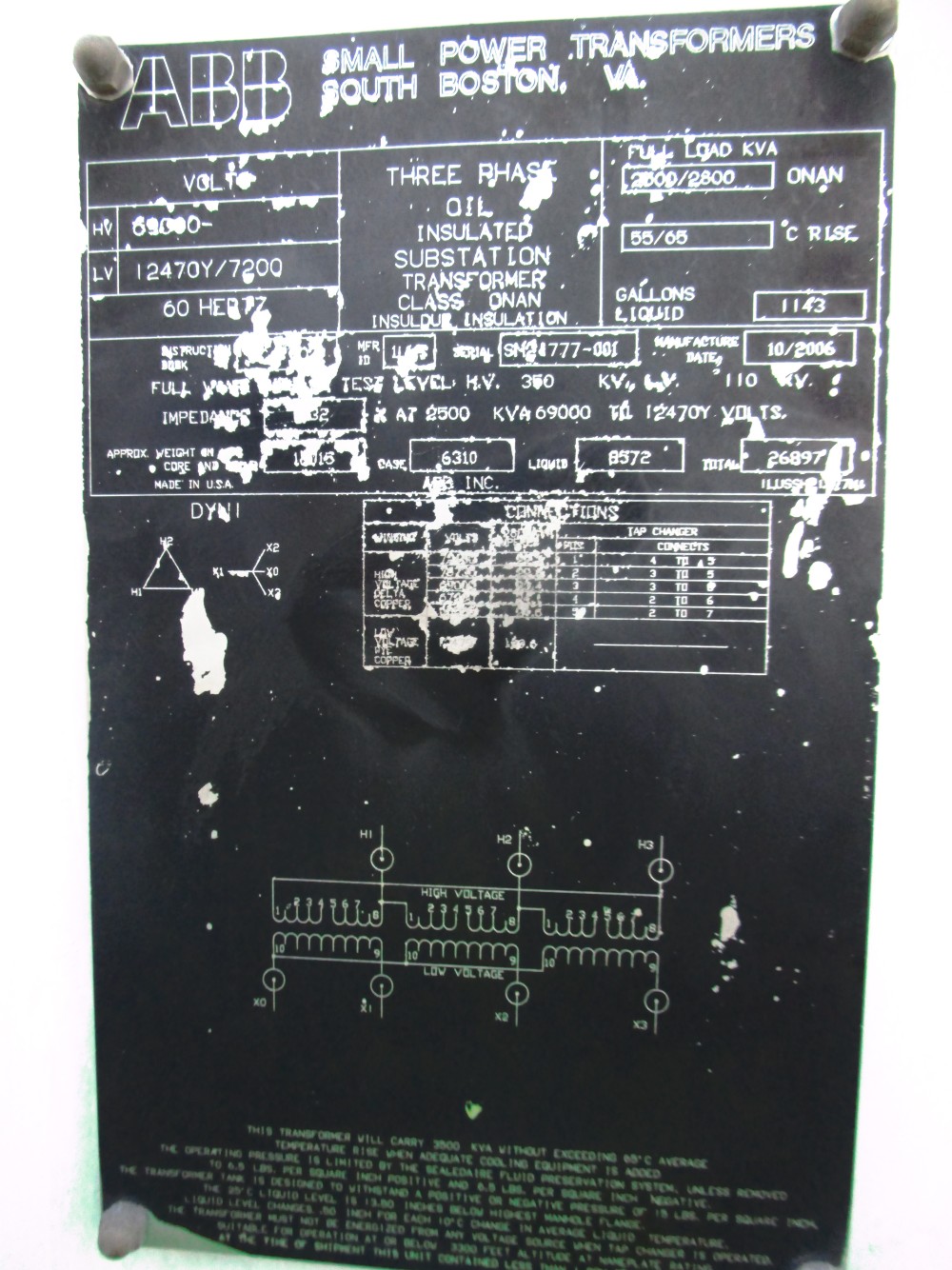 2500/2800 KVA 69000 Delta Primary, 12470Y/7200 Secondary, ABB - Image 1