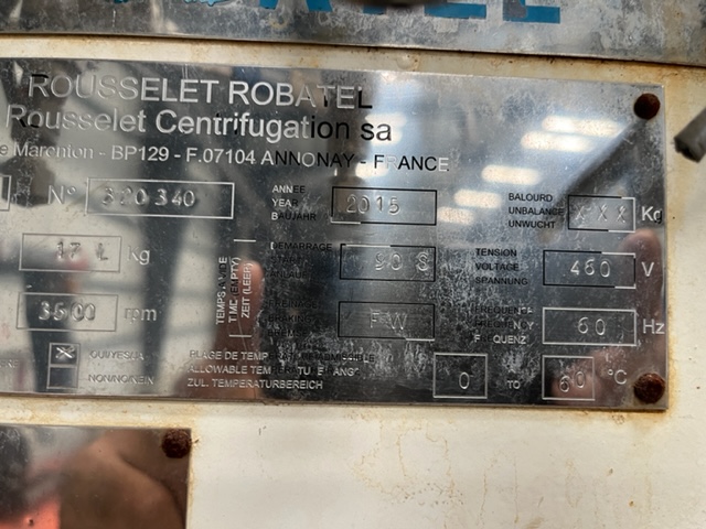 12.5" Rousselet Robatel #BXP-320, basket centrifuge, 17 liter bowl capacity, 3200 rpm, 2015 - Image 8