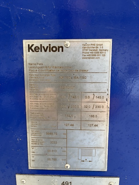 1099 sq.ft., Kelvion, NF150LBA15, Plate Heat Exchanger, 316L Stainless Steel, 145 psig @ 230&deg;F, 2021 - Image 3