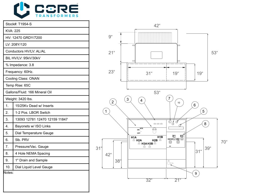 225 KVA 12470GrdY/7200 Primary, 208Y/120 Secondary, PAD, proCORE - Image 3