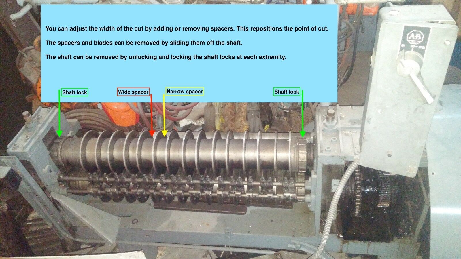 4 5" x 5" Slitter, 20 gauge and up capacity, 43.5" Sheet width, 4" diameter Shaft, 15 blades, 600 V - Image 2