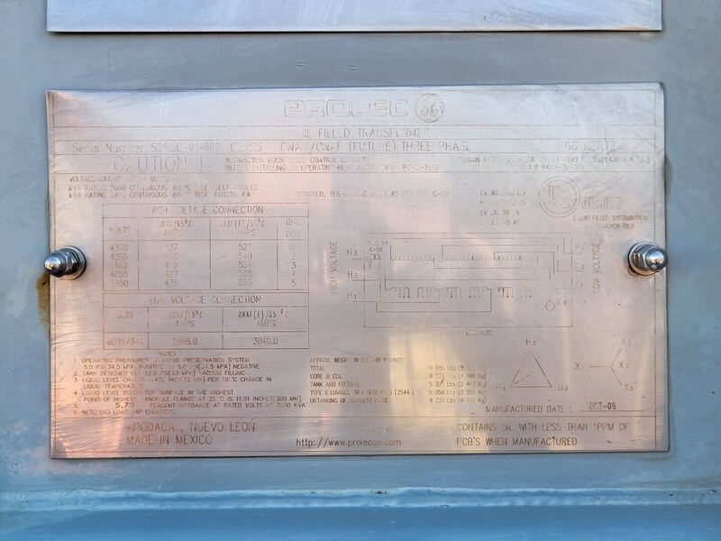3000/3990 KVA 4160 Primary, 600/346 Secondary, General Electric Prolec, oil filled transformer, 2009 - Image 2