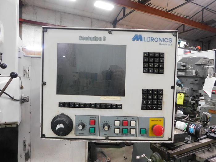 Milltronics #MB-19, vertical bed mill, 3-Axis, 13" x50" tbl., 60-4000 RPM, #40, 7.5 HP, Centurion 6, power - Image 2