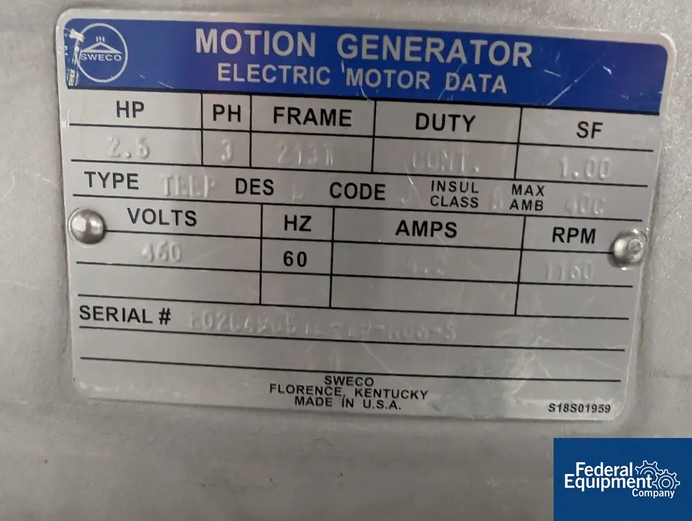 48" Sweco #MX48, Screen Base, 2.5 HP, S/N 957986-A091/10 - Image 4