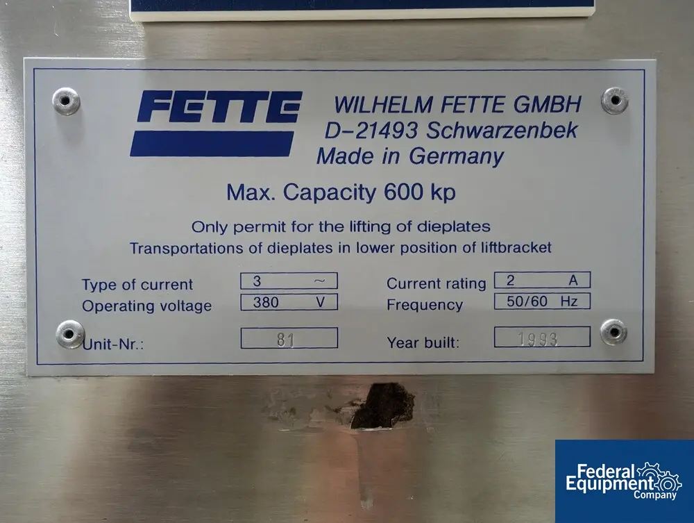 Fette, Turret Lift, Stainless Steel, 600 kg capacity, unit# 81, built 1993 - Image 2