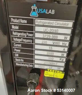 USALab #UC-20/40, refrigerated chiller, 30L/min., 20L reservoir, 3300-12400 BTU's - Image 2