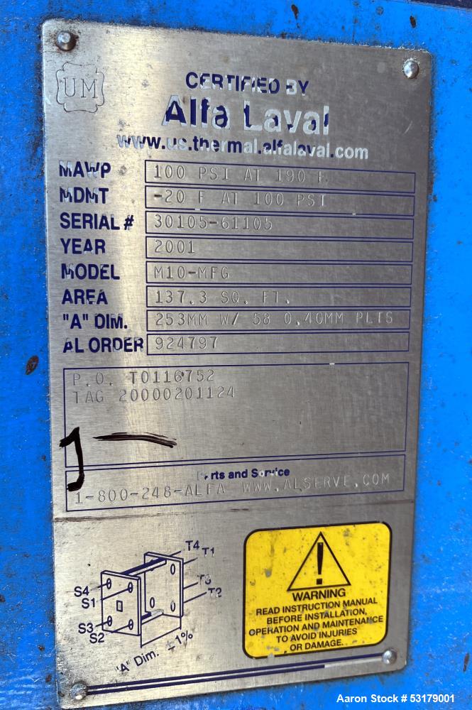 137 sq.ft., Alfa-Laval, M10-MFG, plate hear exchanger, 58 Stainless Steel plates, 100 psi - Image 10