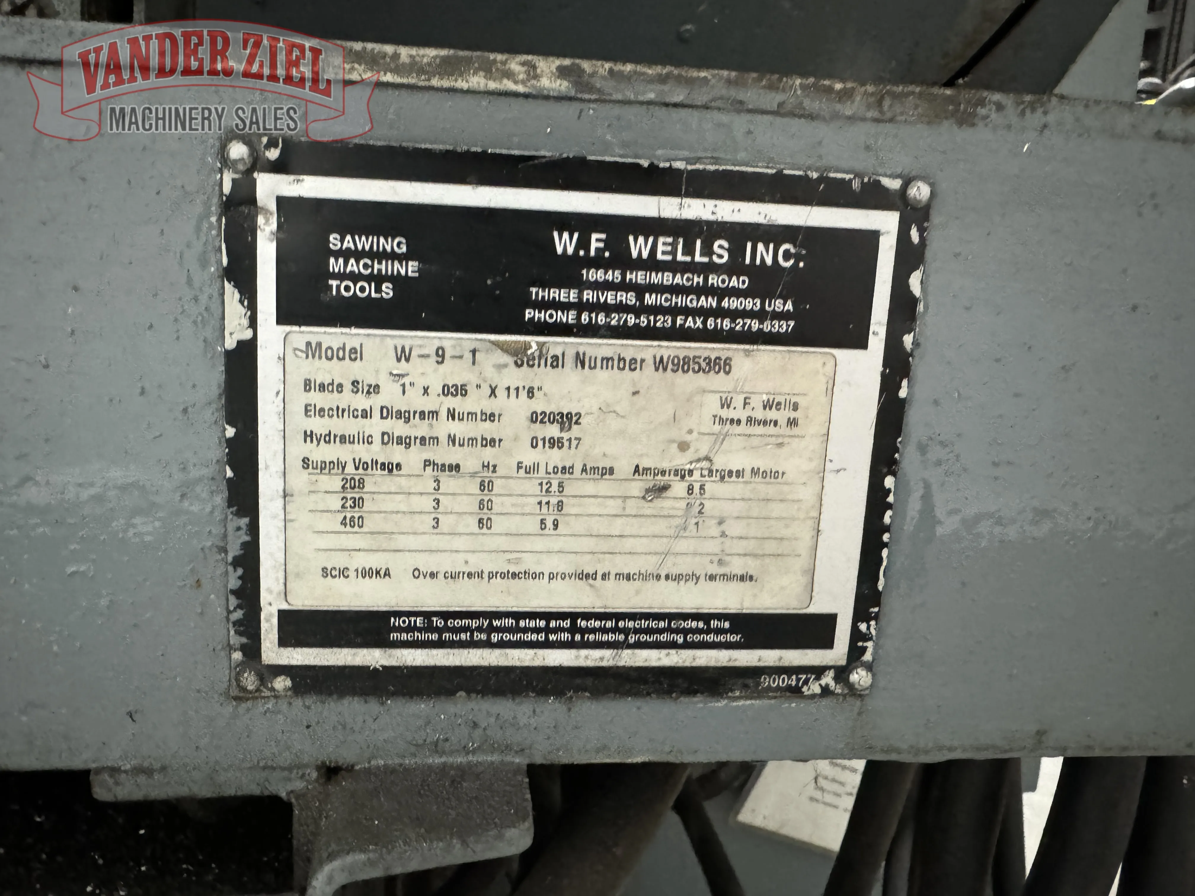 9" x 17" W.F. Wells #W-9, horizontal band saw, 11' 6" x 1" x .035" blade, 70-380 SFPM - Image 7