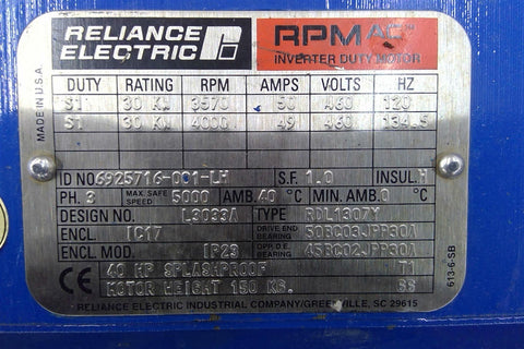40 HP 3600 RPM Reliance RDL1307Y, IC17, 2P, 460 VA - Image 3