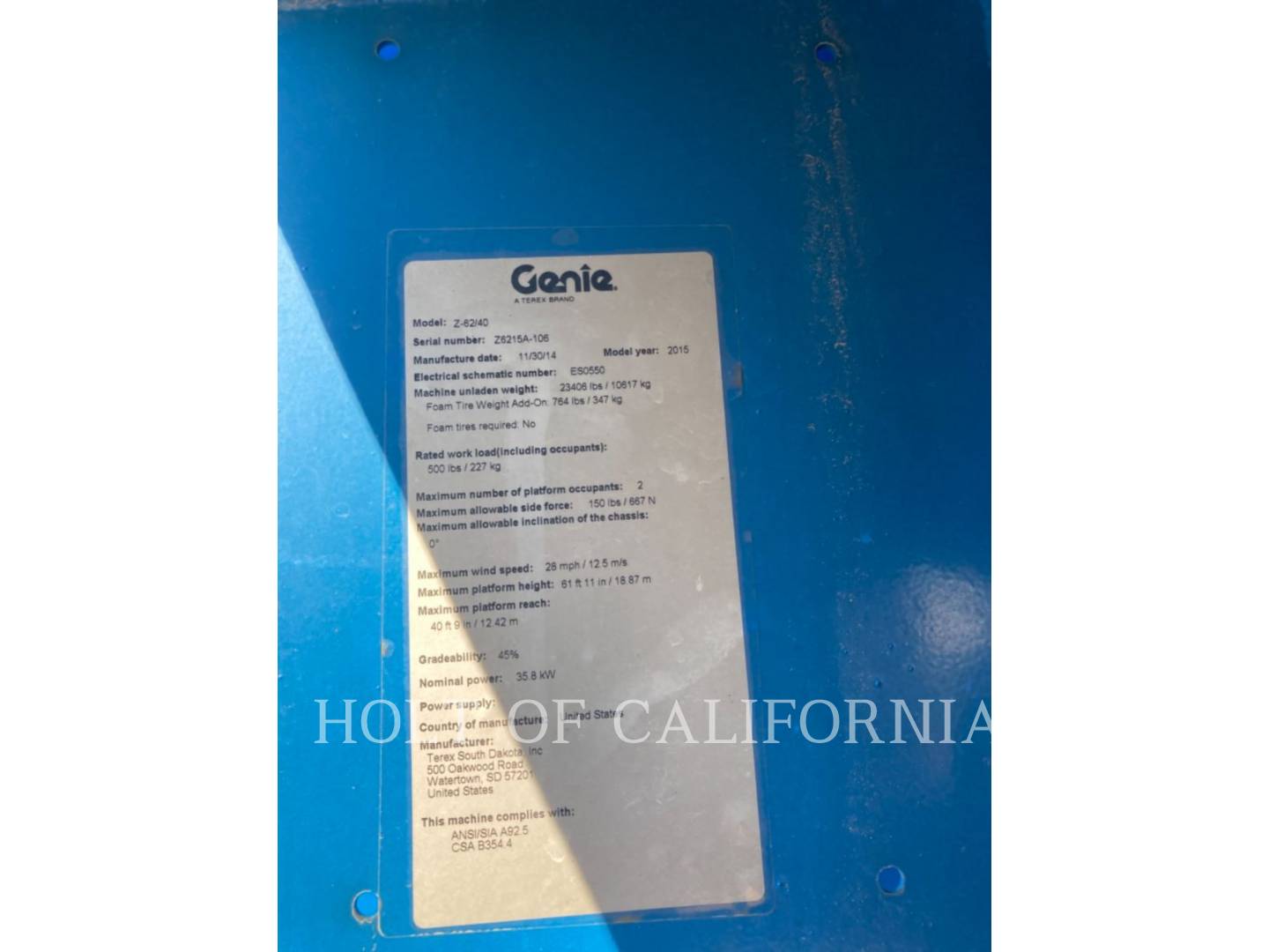 Genie Industries BOOM Z60, Articulated Boom Lift, 2077 hours, S/N: Z6215A-106, 2015 - Image 6