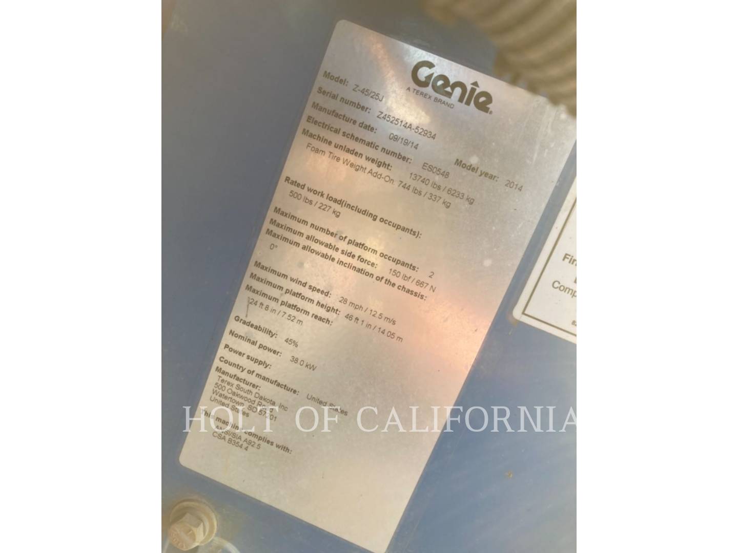 Genie Industries BOOM Z45, Articulated Boom Lift, 2100 hours, S/N: Z452514A-52934, 2014 - Image 6