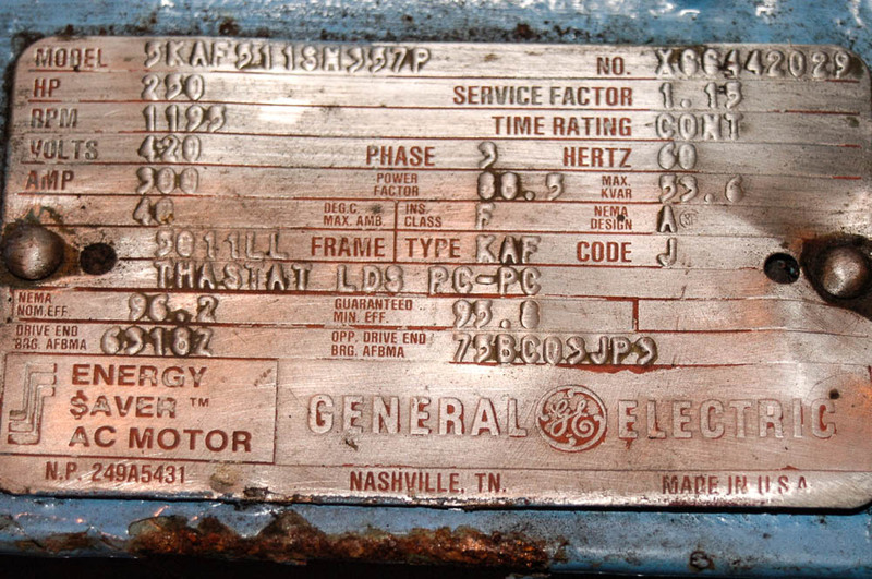 250 HP 1195 RPM General Electric, Frame 5011LL, TEFC, BB, inverter duty w/tach, 460 Volts - Image 6