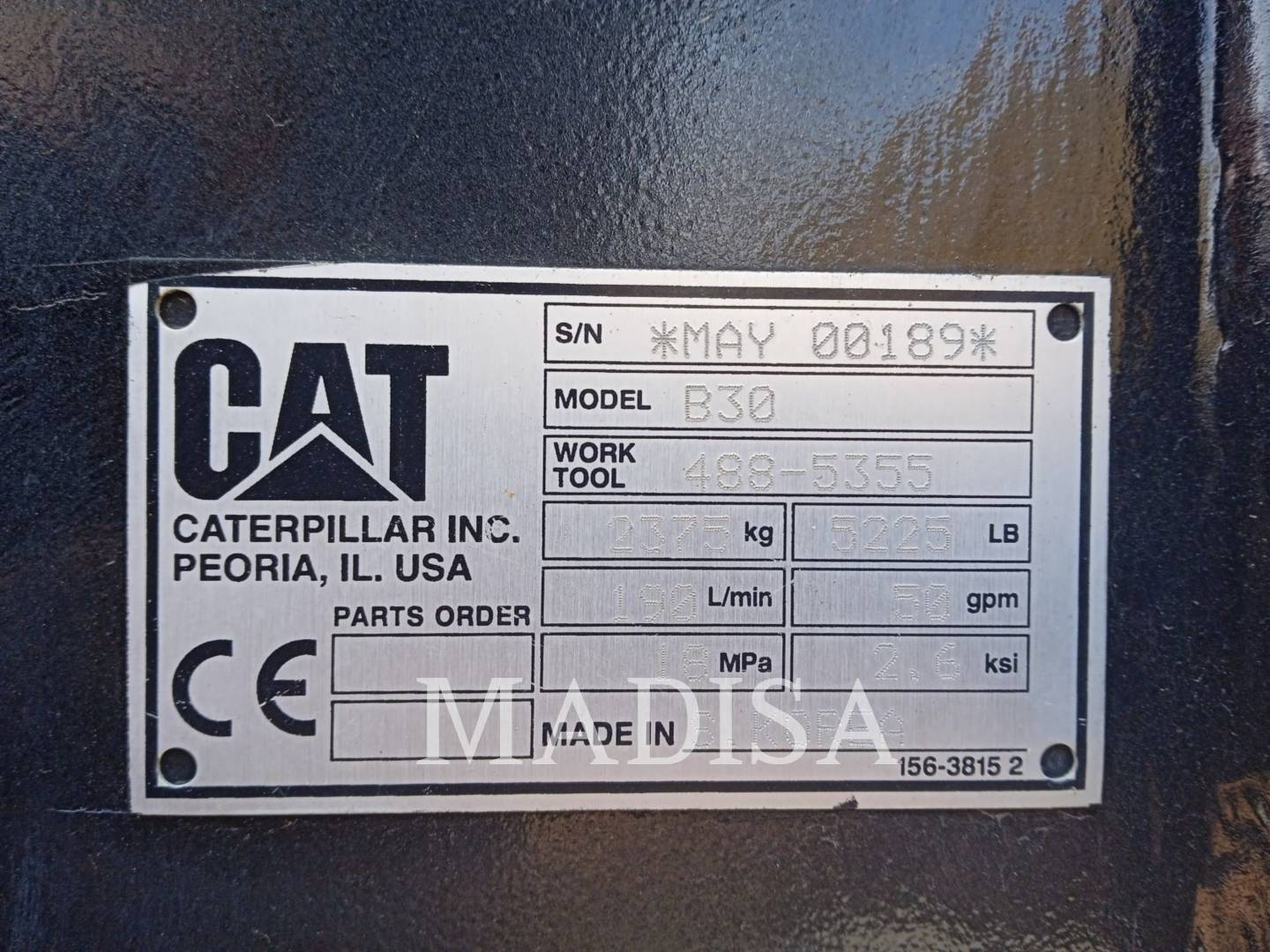 Caterpillar Work Tools (Serialized) B30, Hammer, S/N: 0MAY00189, - Image 3
