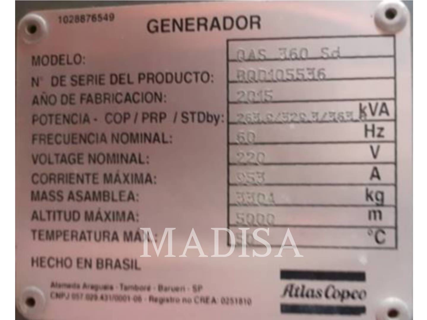 380 KW Atlas QAS360, Mobile Generator Set, Diesel, 1800 RPM, 220V, 20 hours, 2015 - Image 2