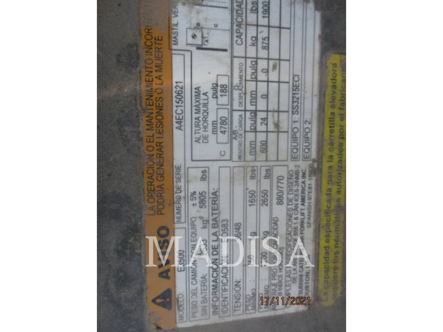 Caterpillar Lift Trucks E3500-AC, Forklift, 30426 hours, S/N: A4EC150621, 2018 - Image 5